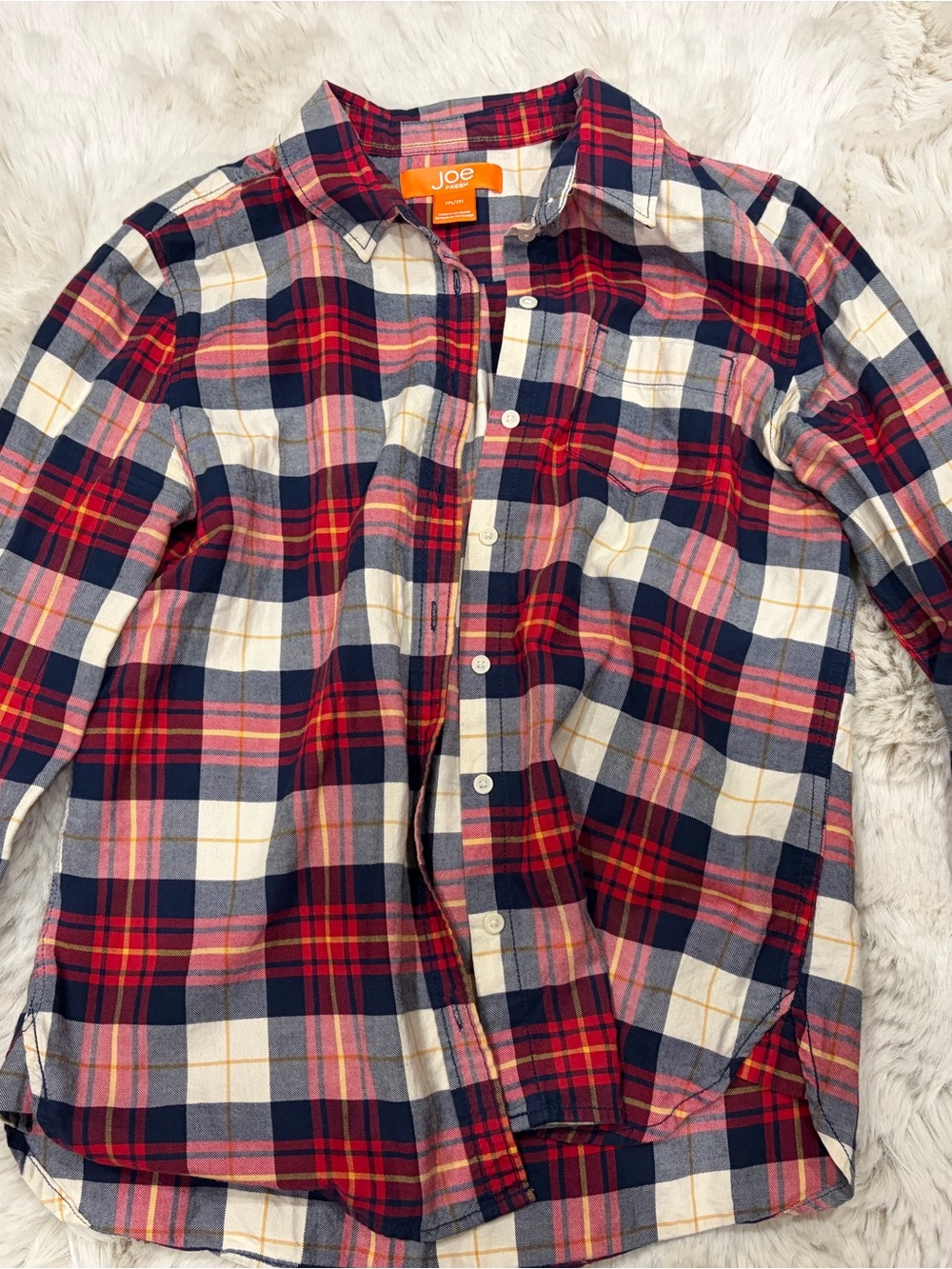 Joe Fresh Red, Navy and White Plaid Button-Down Shirt